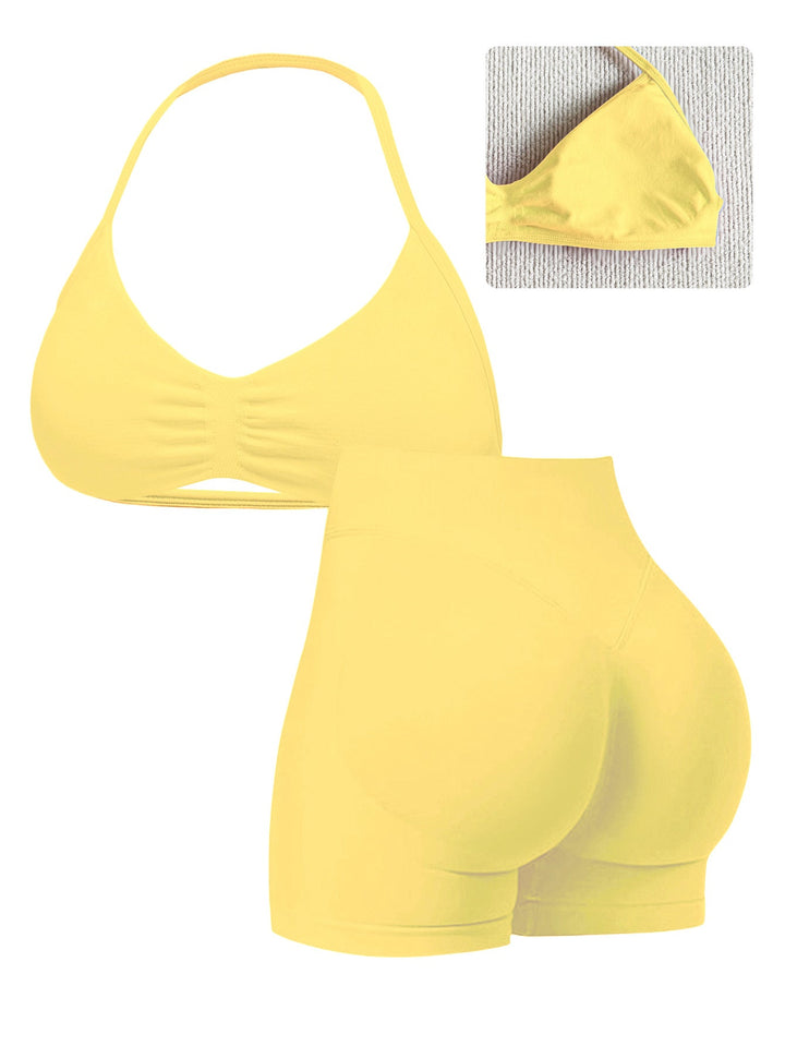 Damen Sport-Bikini-Oberteil mit hoch geschnittenen Shorts und nahtlosem Design Drune