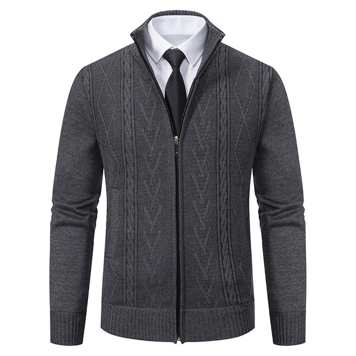 Herren nan gehobene Strickjacke mit erhabenem Zopfmuster und durchgehendem Reißverschluss Drune