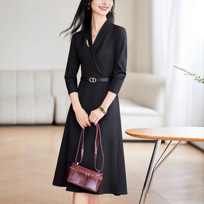 Damen Elegantes Wickelkleid mit schickem Reverskragen und tailliertem Gürtel Drune