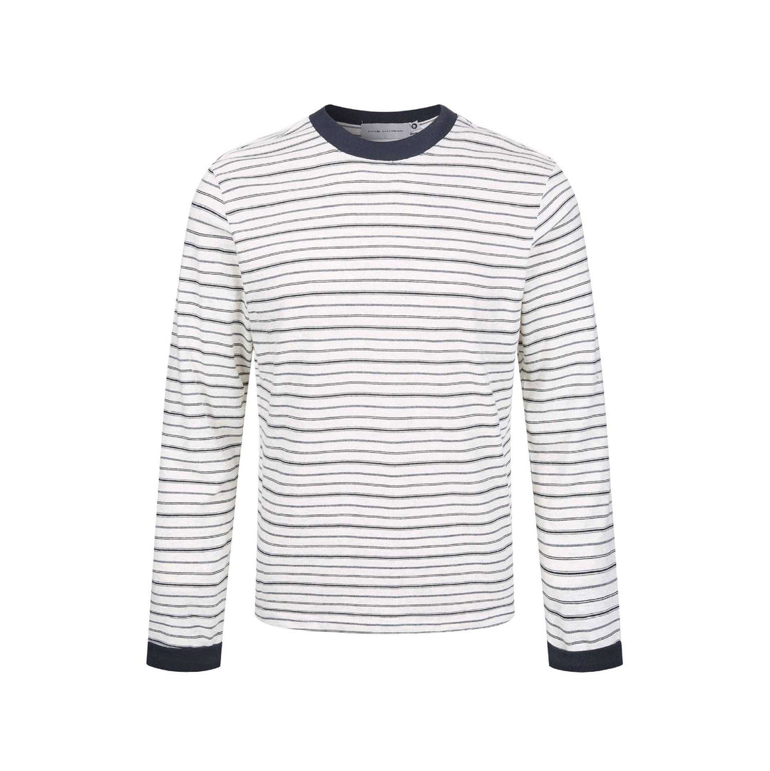 Herren Gestreiftes Langarmshirt aus Baumwollmix mit geripptem Rundhals Drune