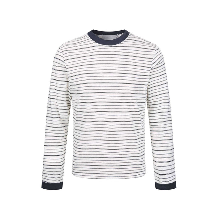 Herren Gestreiftes Langarmshirt aus Baumwollmix mit geripptem Rundhals Drune