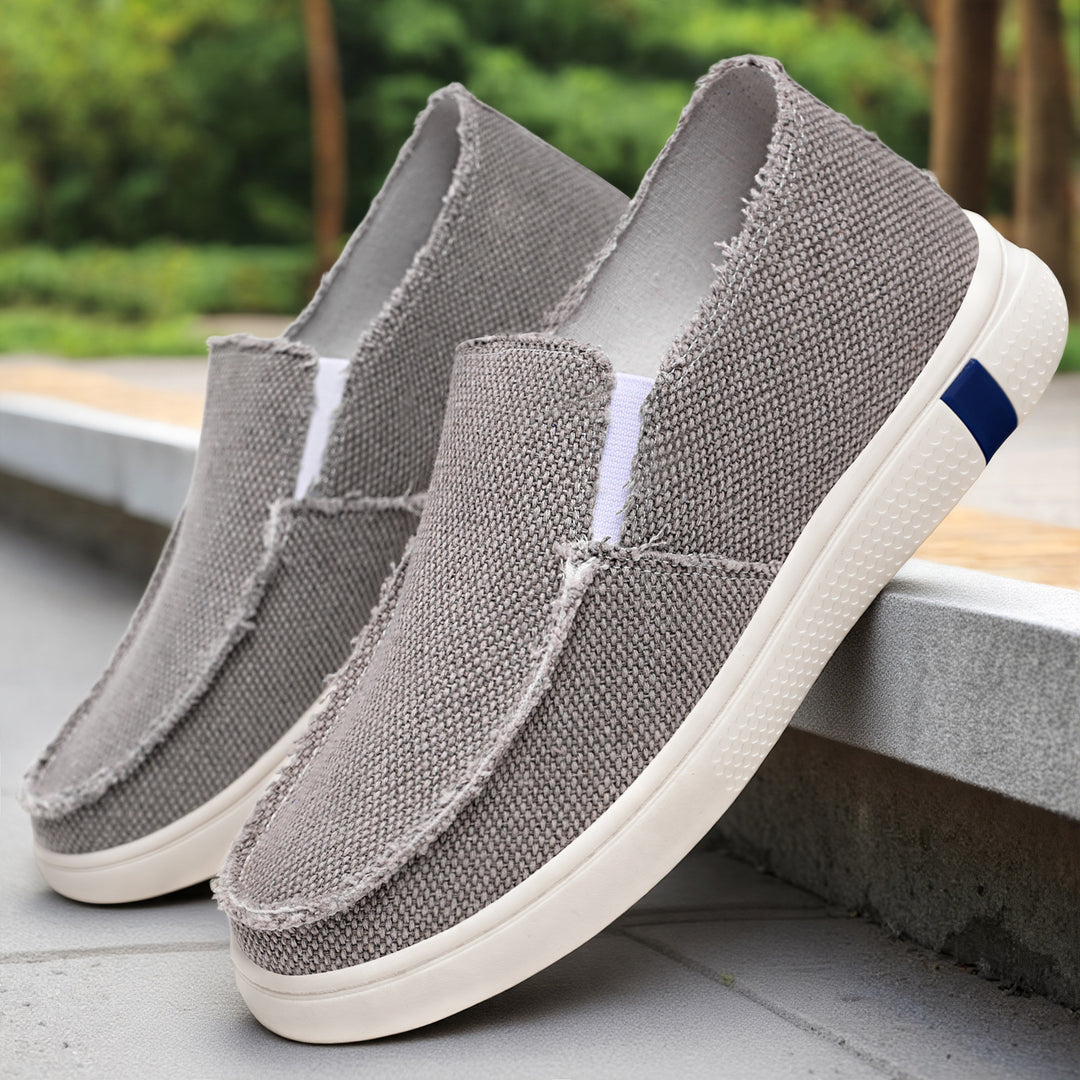 Herren nan lässiger Canvas-Slip-On mit ausgefranster Kante, elastischem Einsatz und griffiger Gummilaufsohle Drune