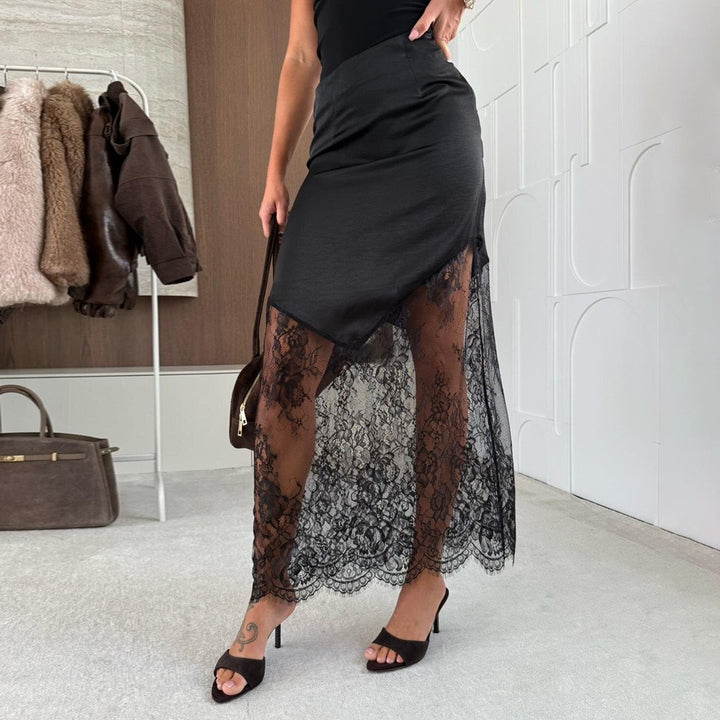 Damen Eleganter Spitzenrock mit asymmetrischem Schnitt Drune