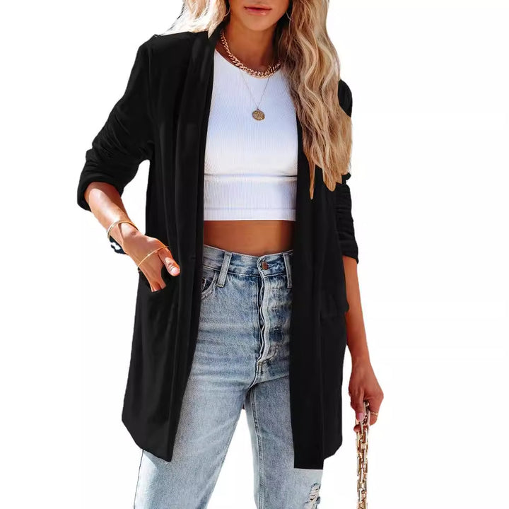 Damen lässiger Longcardigan mit seitlichen Taschen und offenem Schnitt Drune