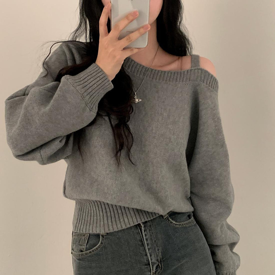 Damen Modischer Pullover mit Schulterdesign und lässigem Schnitt Drune