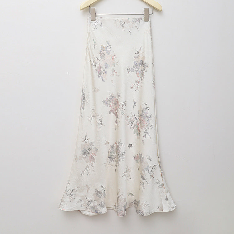 Damen nan floraler Bias-Cut Midirock mit seitlichem Schlitz und taillennahem Komfortbund Drune