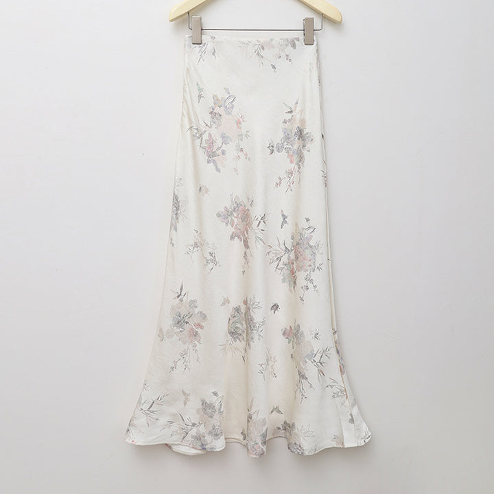 Damen nan floraler Bias-Cut Midirock mit seitlichem Schlitz und taillennahem Komfortbund Drune