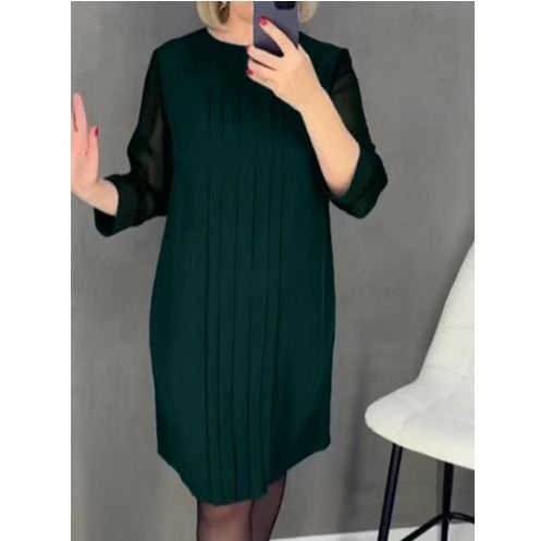 Damen elegantes Rüschenkleid mit transparenten Ärmeln Drune