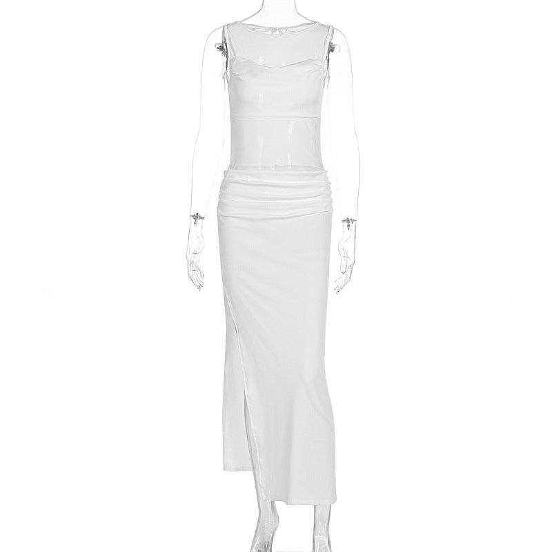 Damen Elegantes Wickelkleid mit transparenten Einsätzen und seitlichem Schlitz Drune