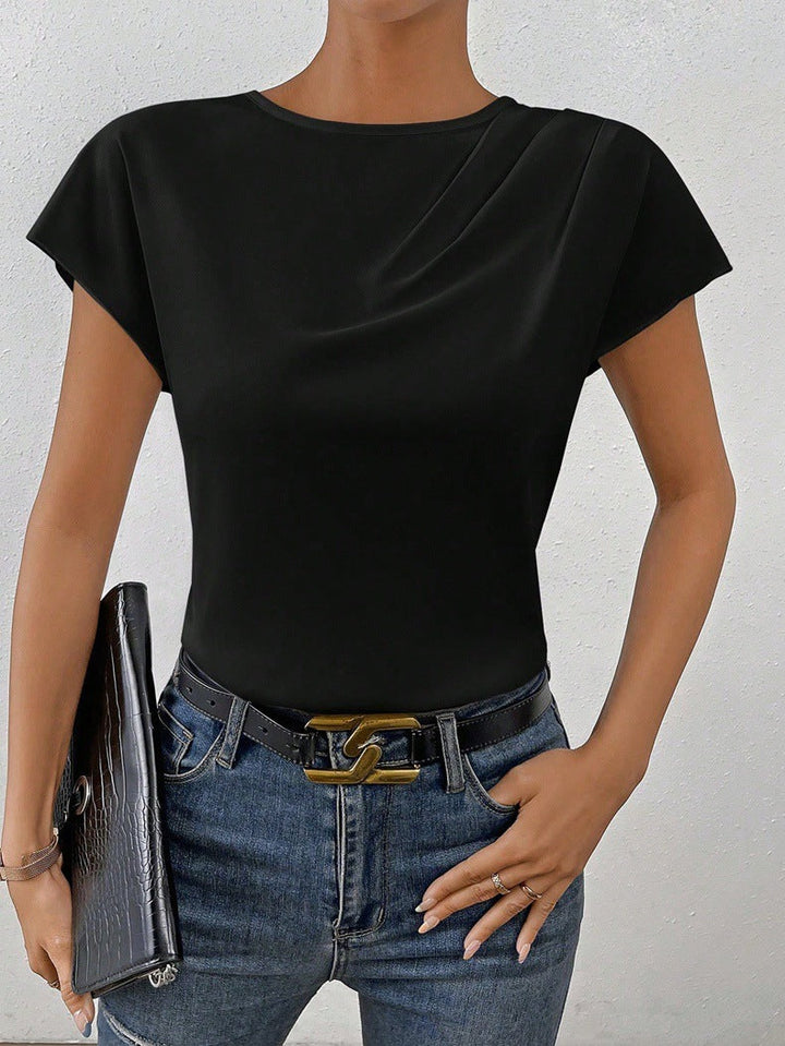 Damen Elegantes Kurzarm-Top mit modernem Schnitt und fließendem Stoff Drune