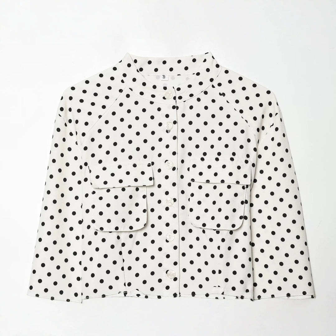 Damen Geknöpfte Hemdjacke mit Stehkragen, aufgesetzten Klappentaschen und Taillengürtel Drune