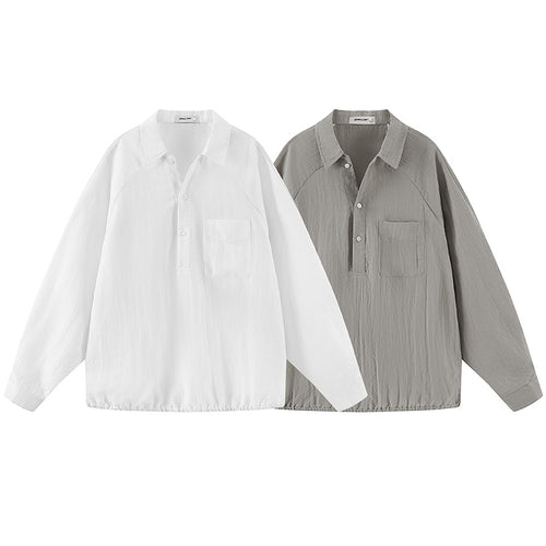 Herren Leichtes Oversize-Halbplacket-Hemd mit Brusttasche & elastischem Saum Drune