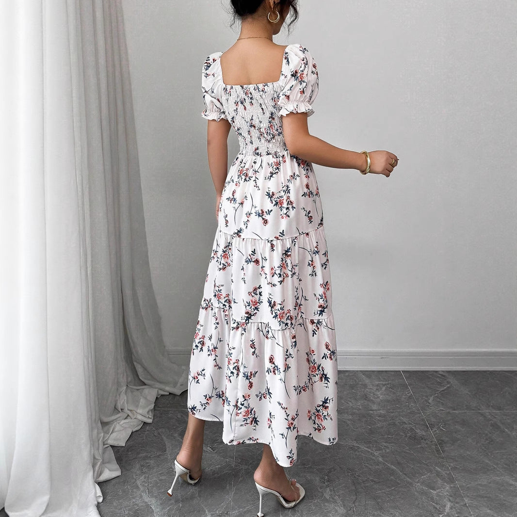 Damen Maxi Kleid mit floralem Rüschendesign Drune