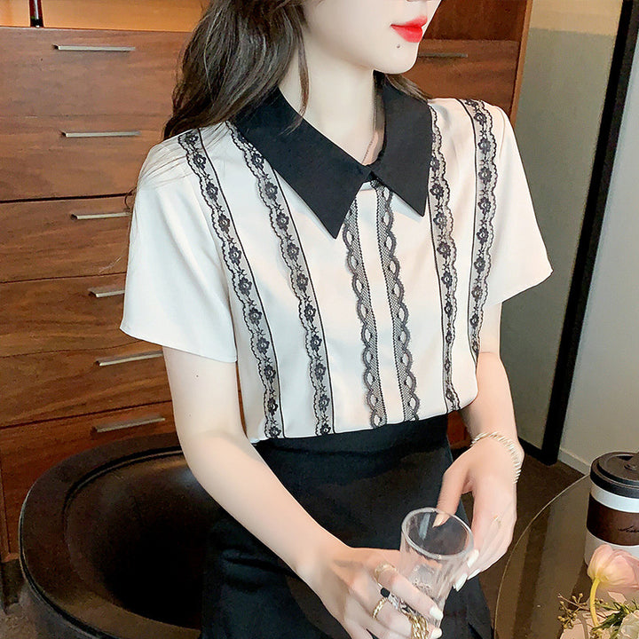 Damen Elegante Bluse mit Spitzen- und Streifenakzenten Drune