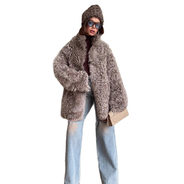 Damen Oversize Kunstfell‑Mantel mit lockiger Teddy‑Optik und weiter Boxy‑Silhouette Drune