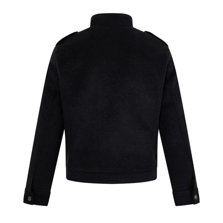 Herren kurze militärisch inspirierte Wolljacke mit Stehkragen & doppelreihigen Zierknöpfen Drune