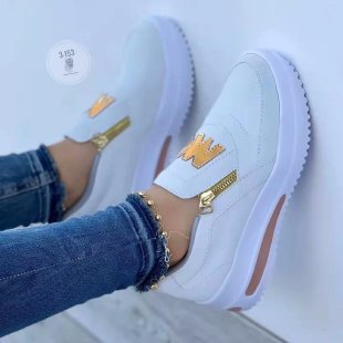 Damen Plateausneaker mit seitlichem Reißverschluss, Keilsohle und Metallic-Logo Drune