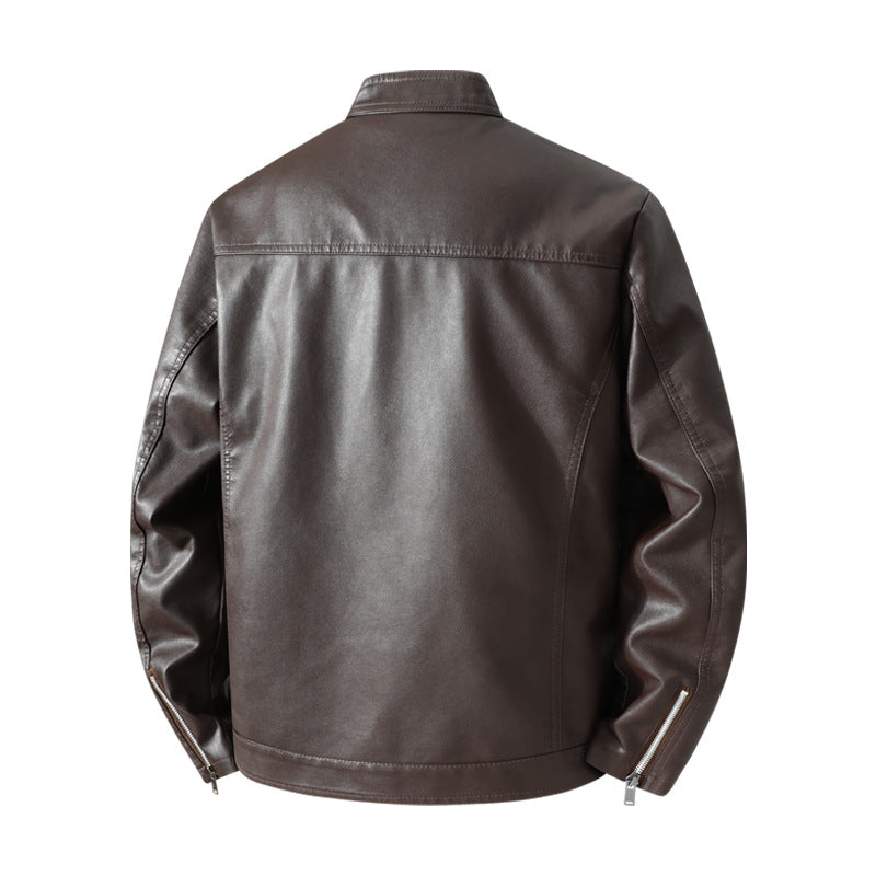 Herren Schlichte Kunstleder-Cityjacke mit Stehkragen, Zweiwege-Reißverschluss & Eingrifftaschen Drune