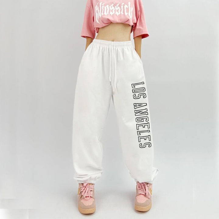 Damen nan weiche Highwaist-Sweatpants mit seitlichem New York-Print, elastischem Bund und Kordel Drune