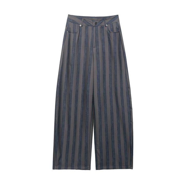 Damen Gestreifte Culotte-Hose mit hoher Taille und weitem Bein Drune