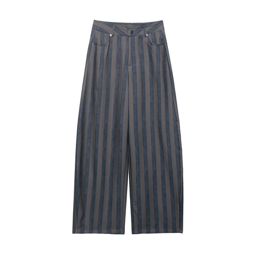 Damen Gestreifte Culotte-Hose mit hoher Taille und weitem Bein Drune