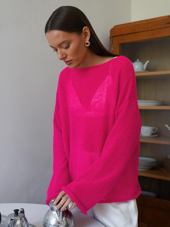 Damen luftiger Strickpullover mit weitem Schnitt und angeschnittenen Ärmeln Drune