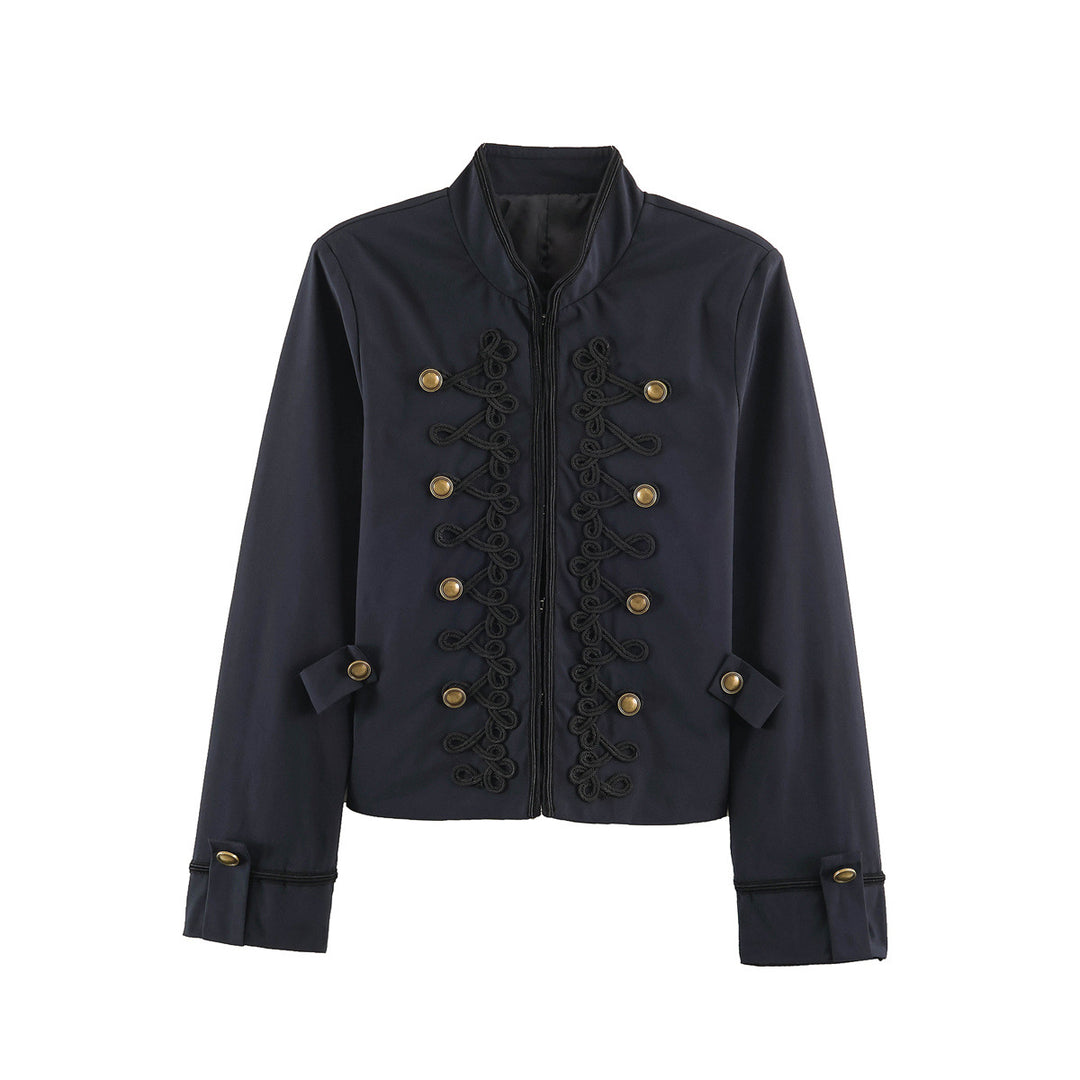 Damen Kurzblouson im Militärstil mit ornamentaler Kordel- und Knopfverzierung Drune