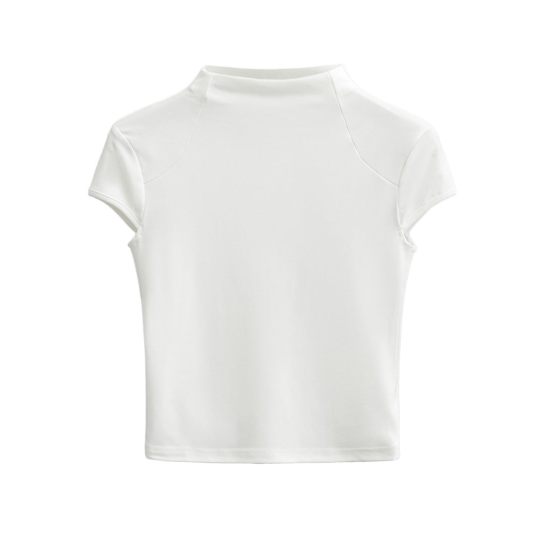 Damen hochwertiges Kurzarm-T-Shirt mit Stehkragen und figurbetontem Schnitt Drune