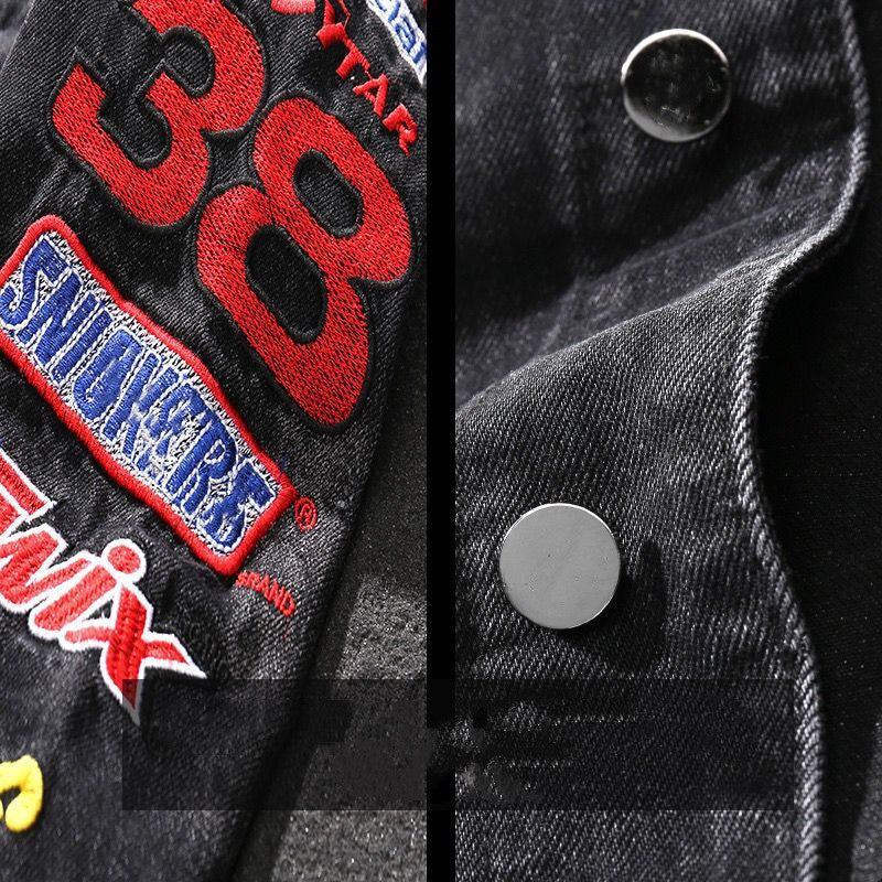 Herren Modische Jeansjacke mit kreativen Patches Drune
