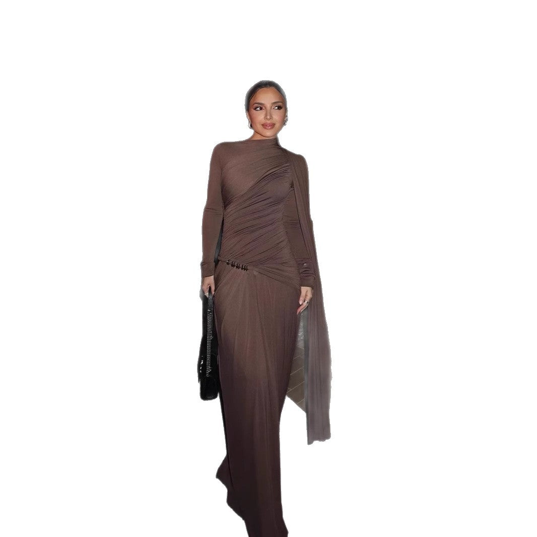Damen Figurbetontes Abendkleid mit asymmetrischer Drapierung, gerafftem Oberteil und langer Drapé‑Schleife Drune