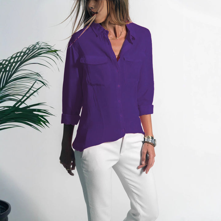 Damen Leichtes Hemd Bluse mit Brusttaschen und Lockerer Passform Drune