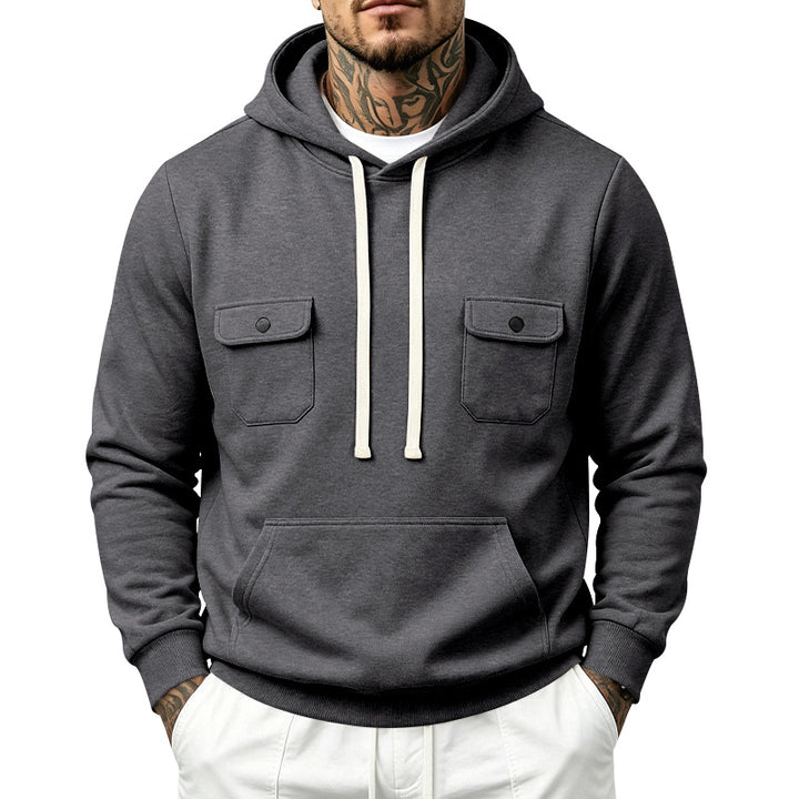 Herren Kapuzenpullover mit Doppel-Brusttaschen und Kängurutasche Drune