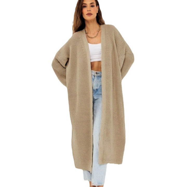 Damen Langer Strickcardigan mit offenem Design und weiten Ärmeln Drune