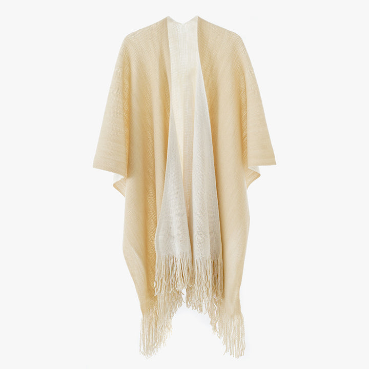 Damen Leichter Oversize-Stricküberwurf im Cape-Stil mit Fransensaum Drune