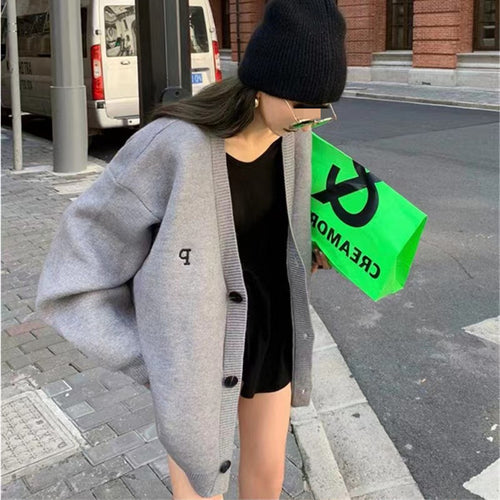 Damen Oversized Strickjacke mit modischem Kragen und praktischen Taschen Drune