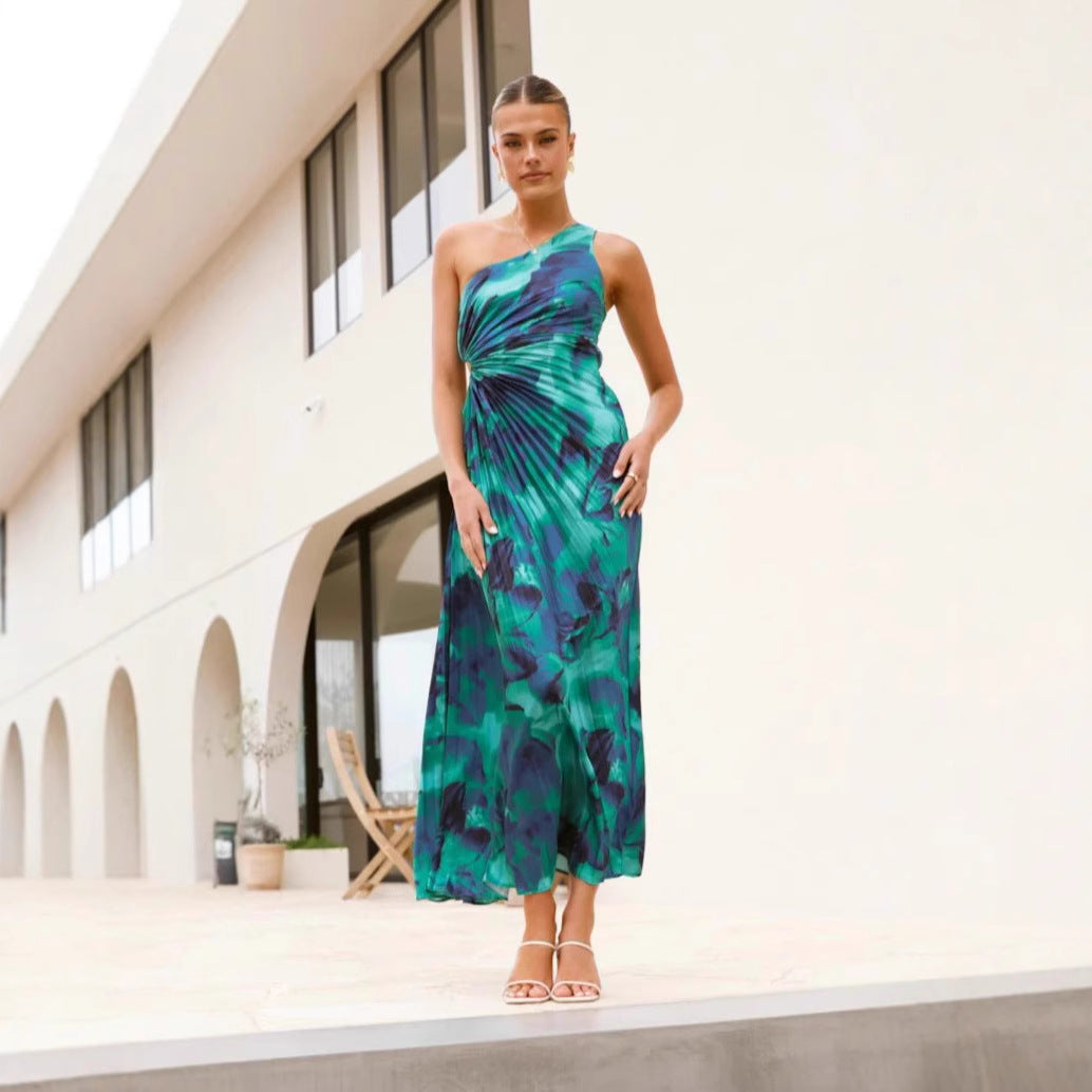 Damen Maxikleid mit asymmetrischem Schnitt und eleganten Falten Drune