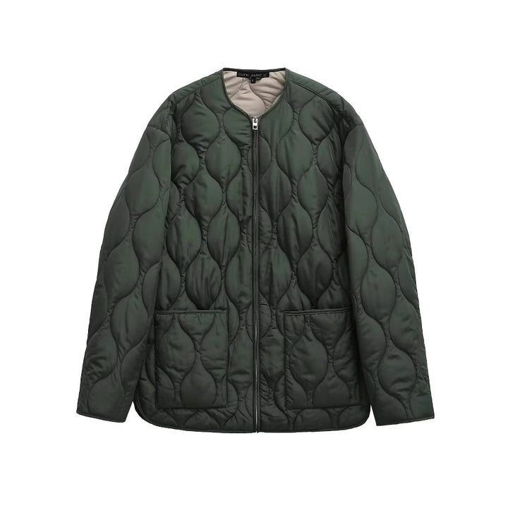 Damen nan gesteppte Oversize-Quiltjacke mit Rundhals, durchgehendem Reißverschluss und aufgesetzten Taschen Drune