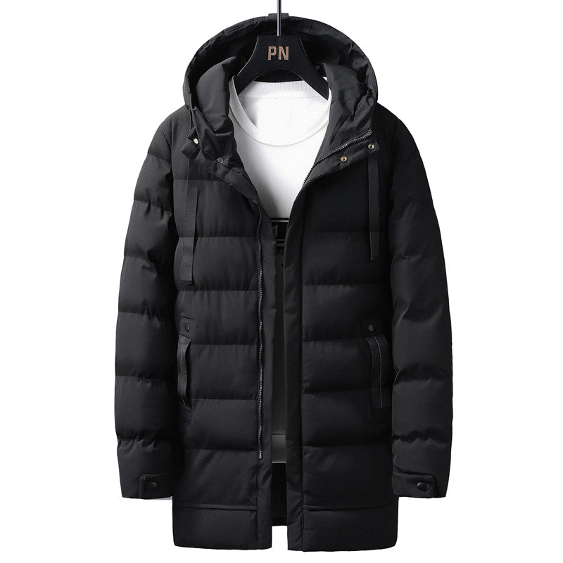 Herren Lange gestepptes Thermo-Parka mit Kapuze, Reißverschluss & Utility-Taschen Drune