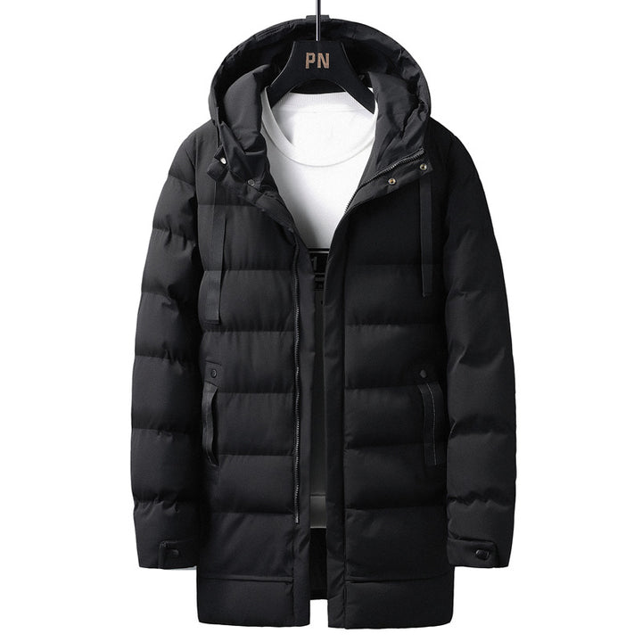Herren Lange gestepptes Thermo-Parka mit Kapuze, Reißverschluss & Utility-Taschen Drune