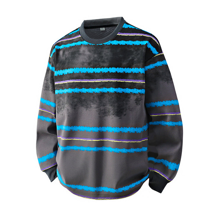 Herren Rundhals-Sweatshirt mit Aquarellstreifen und gerippten Bündchen Drune