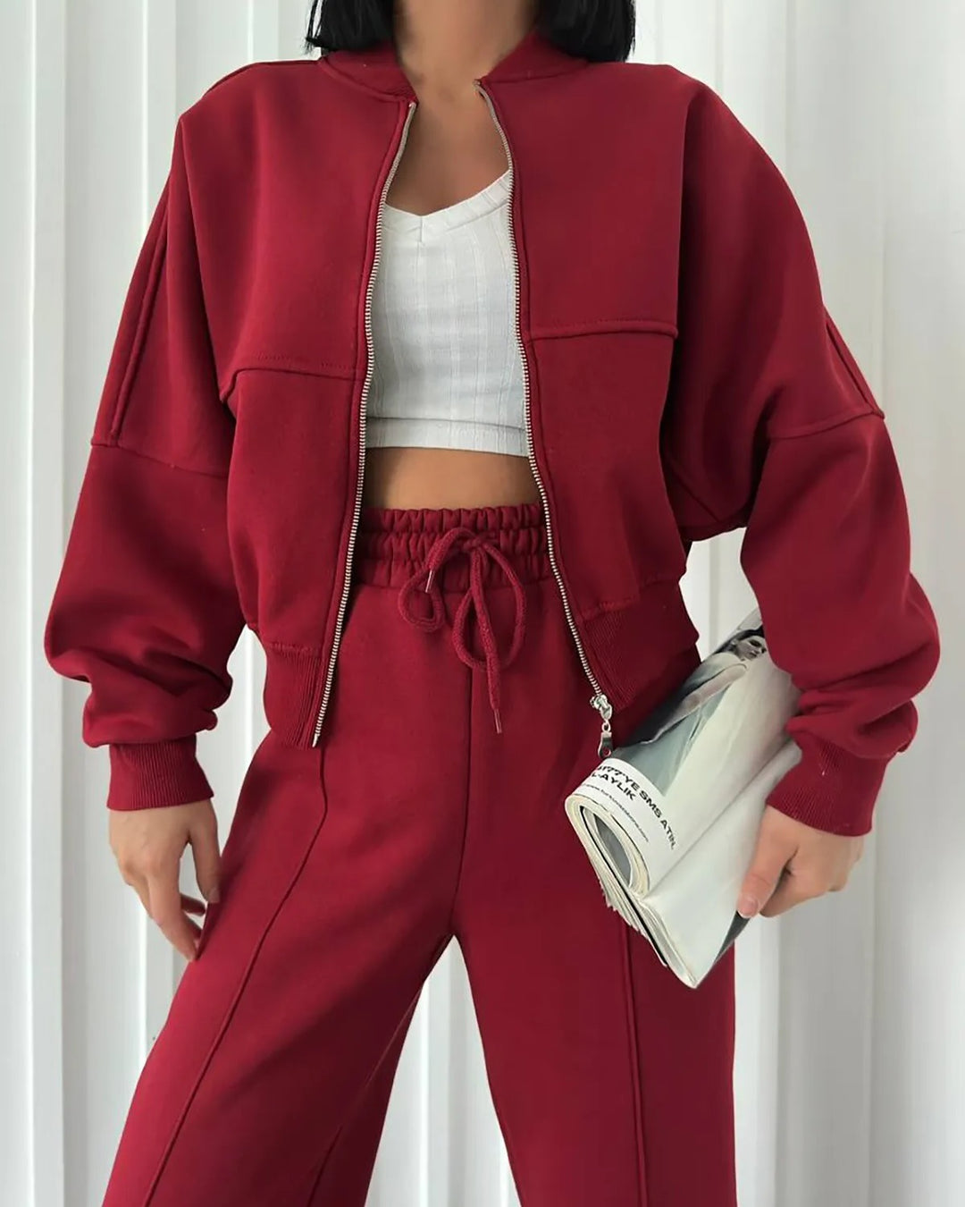 Damen Sportliche Oversize Trainingsjacke und Hose Set Drune