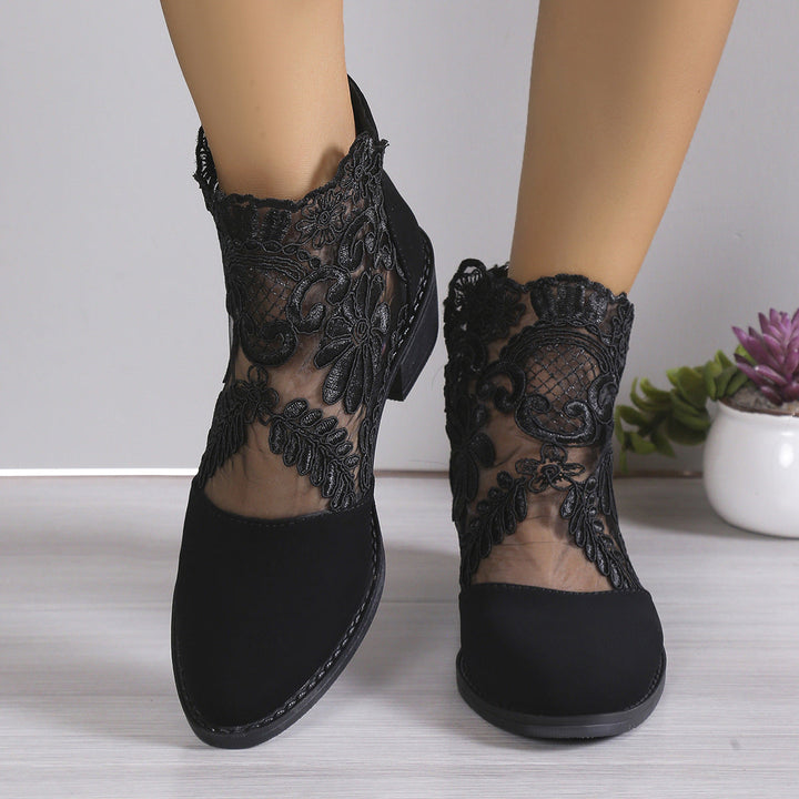 Damen modische Stiefeletten mit aufwendiger Spitzendecke Drune
