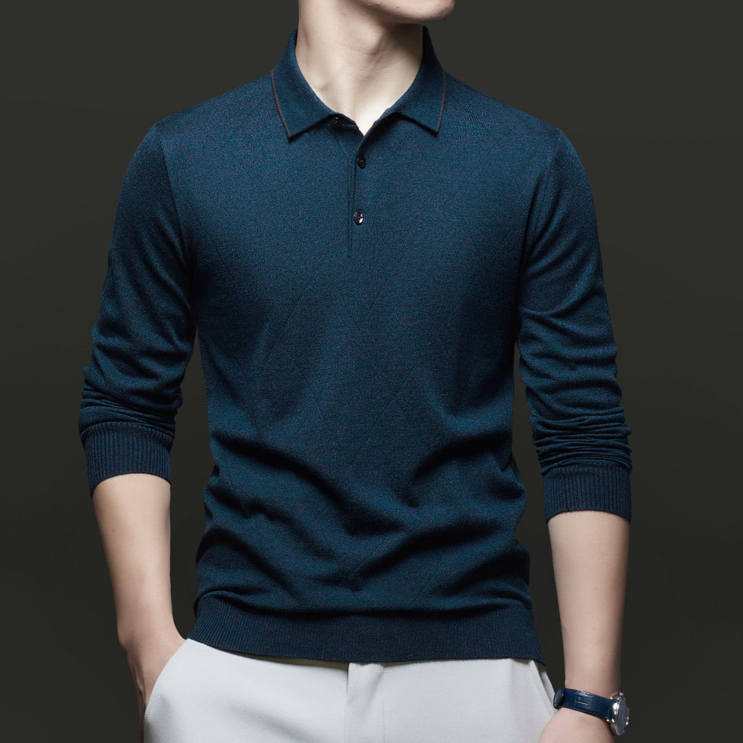Herren Langarm-Polohemd mit stilvollem Strukturdesign und hochwertigem Kragen Drune