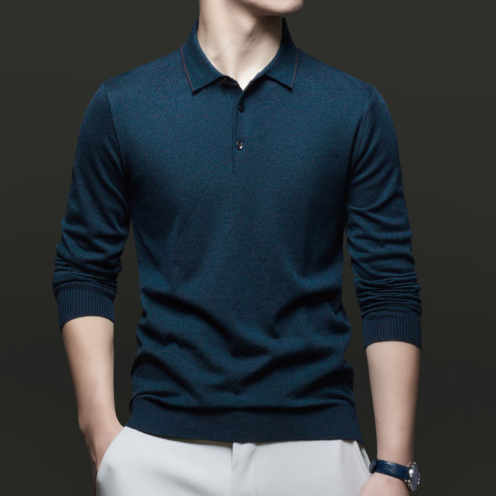 Herren Langarm-Polohemd mit stilvollem Strukturdesign und hochwertigem Kragen Drune