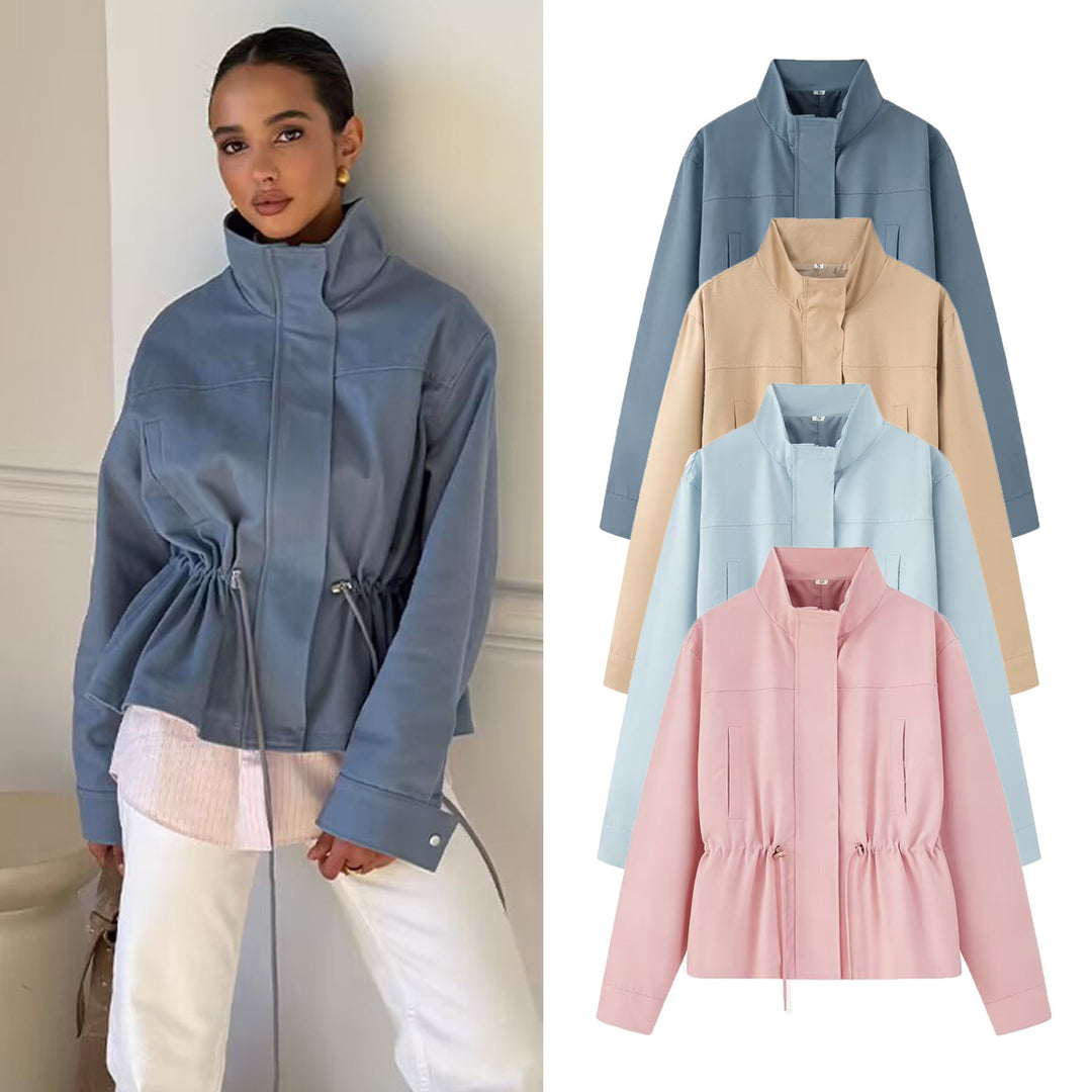 Damen Leichte Wind- und Regenjacke mit Tunnelzug-Taille und Stehkragen Drune