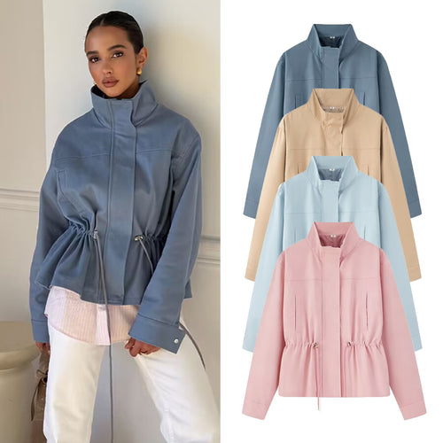 Damen Leichte Wind- und Regenjacke mit Tunnelzug-Taille und Stehkragen Drune