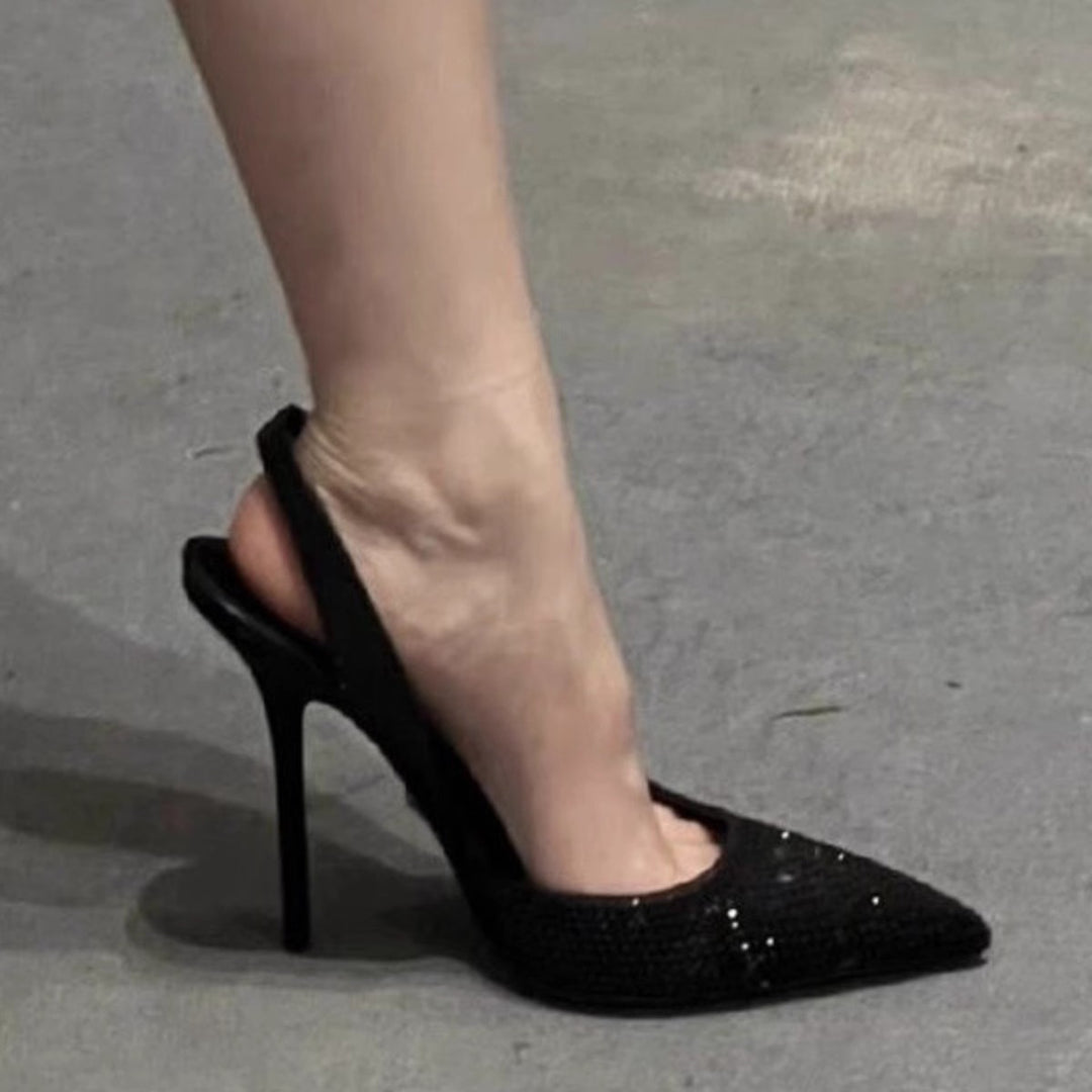 Damen Slingback‑Pumps mit spitzer Zehenform, sculpted Metall‑Ferse und Schmuckdetail Drune