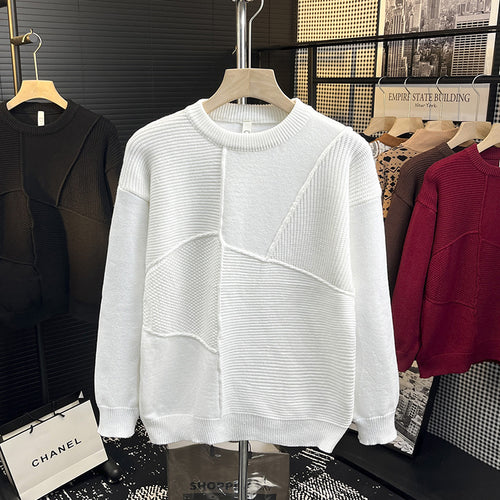 Herren Strukturierter Patchwork-Strickpullover mit Rundhals und gerippten Einsätzen Drune