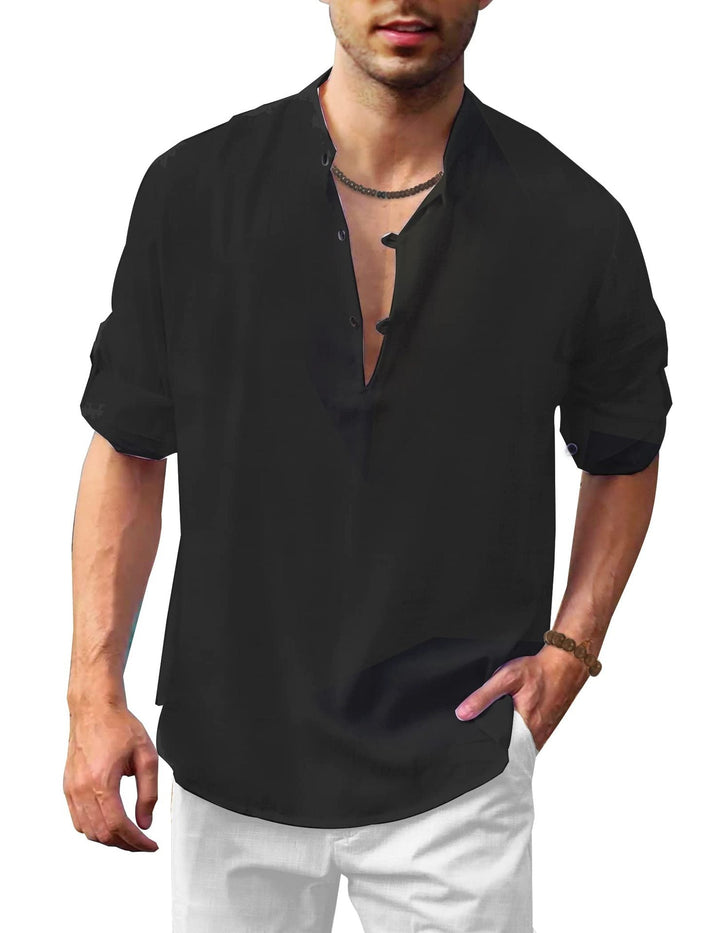 Herren lässiges Leinenhemd mit kurzes Arm und Knopfdetail Drune