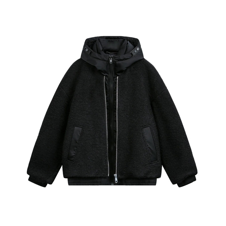 Damen Oversize Wollmix Bomberjacke mit gesteppter Kapuze Drune